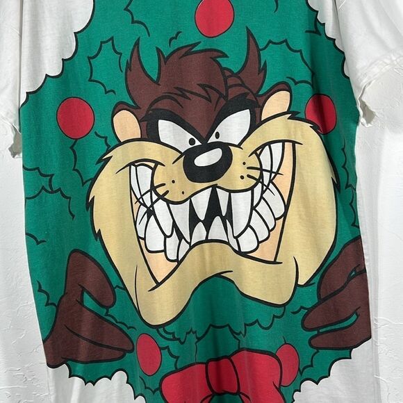 🎄 Vintage 1994 Looney Tunes TAZ CHRISTMAS single stitch Sleep Shirt - OSFA - GU - Picture 2 of 8